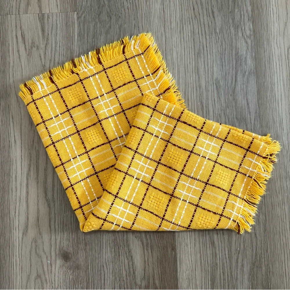 Yellow, Brown & White Plaid Fringed Scarf